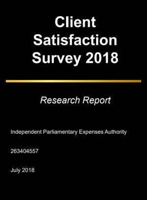 White text on black background. Text: Client Satisfaction Survey 2018 Research Report