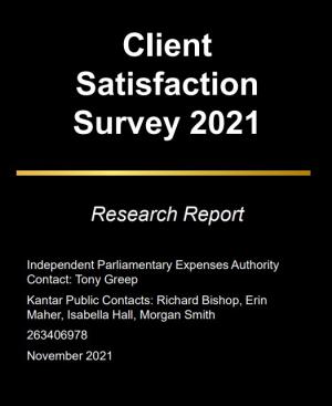 Black background, white text: Client Satisfaction Survey 2021 Research Report