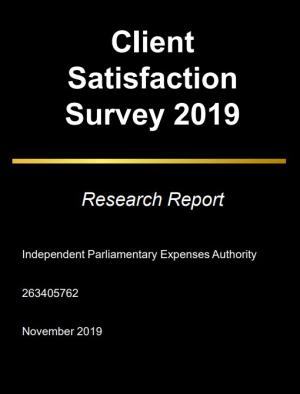 White text on black background. Text: Client Satisfaction Survey 2019 Research Report